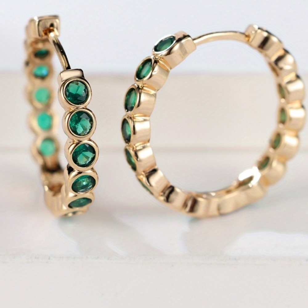 Elegant Gold and Green Hoop Earrings